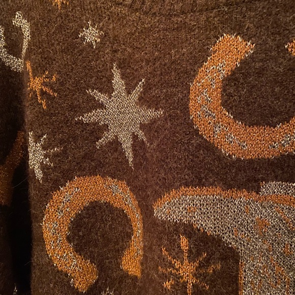 ZARA Western Theme Brown Lurex Sweater - Picture 5 of 10